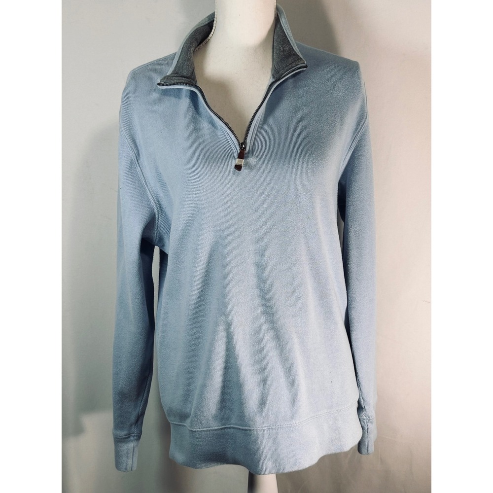 Lands' End Unisex Light Blue 100% Cotton Quarter Zip Pullover Sweater Size M